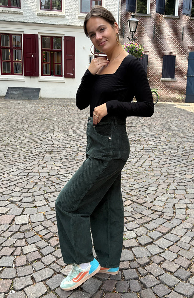 Kings of Indigo Leila cord pants dark green from organic cotton