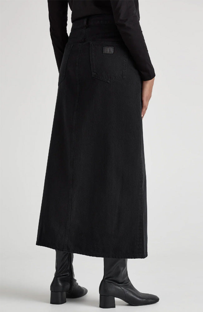 MUD jeans Lena Long black denim skirt made from cotton for women | Sophie Stone