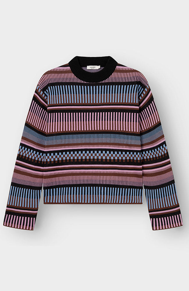 Dedicated Limhamn trui dashed stripe roze blauw bio katoen dames | Sophie Stone 