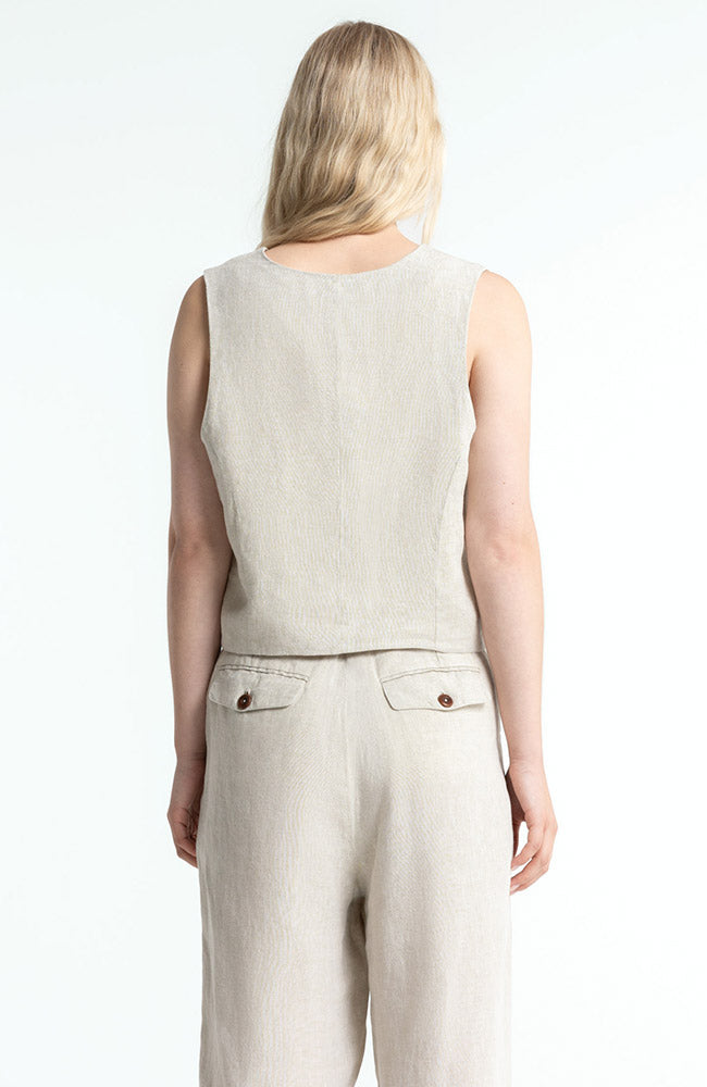 Kings of Indigo Lucia Beige Linen Vest for Women | Sophie Stone