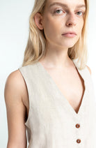 Kings of Indigo Lucia Gilet undyed linen women's | Sophie Stone