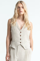 Kings of Indigo Lucia Gilet undyed linen for women | Sophie Stone