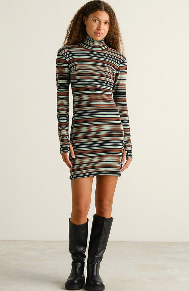 Dedicated Lunsen jurk stripe green van 95% GOTS bio katoen vrouw | Sophie Stone 