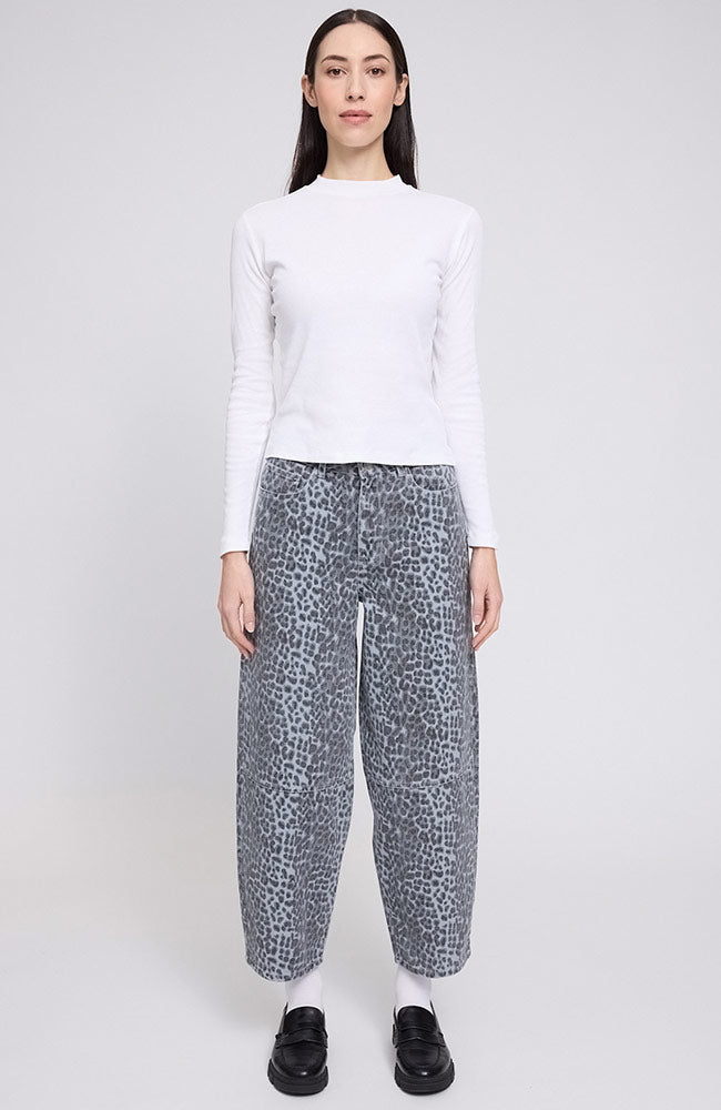 MAZINE Printed barrel jeans grijs van 100% GOTS bio katoen vrouw | Sophie Stone