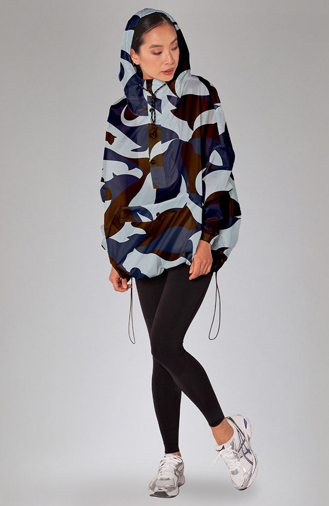 Rainkiss Malika Anorak regenponcho blauw mix van GRS gerecycled PET uniseks | Sophie Stone
