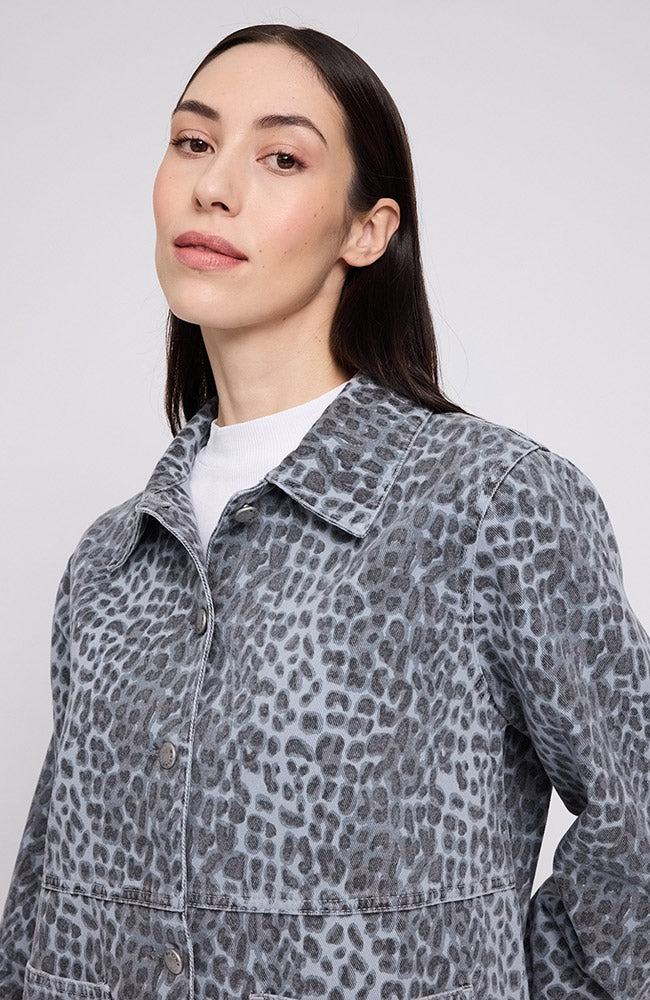 MAZINE Printed animal denim jacket grijs van 100% GOTS bio katoen dames | Sophie Stone