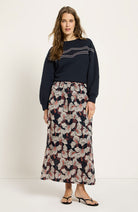 Lanius midi rok print bloom onyx gemaakt van biologisch katoen voor dames | Sophie Stone