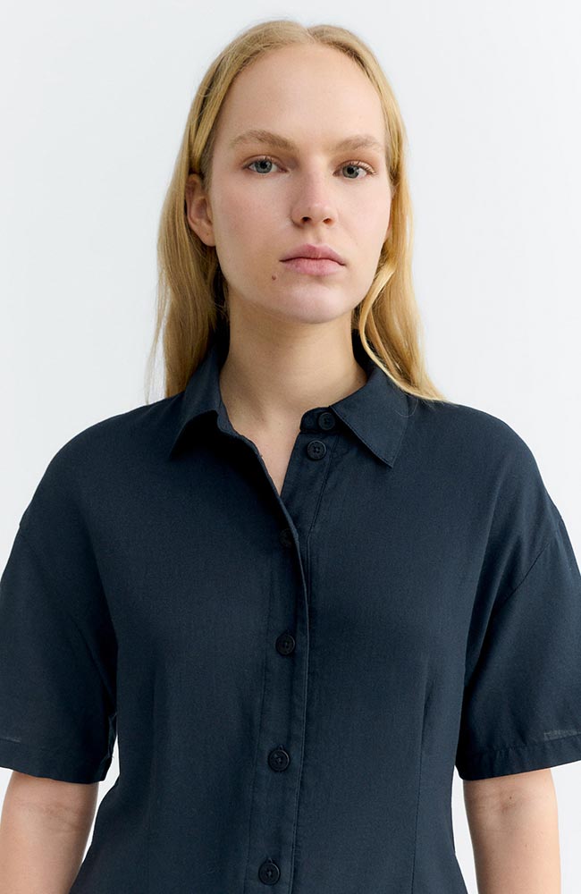 Thinking MU Roberta Jumpsuit in Navy Fish Print, Made from Organic Cotton, for Women | Sophie Stone