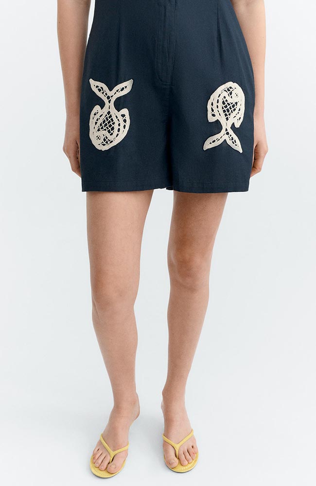 Thinking MU Roberta Jumpsuit in Blue Fish, made from organic cotton, for women | Sophie Stone