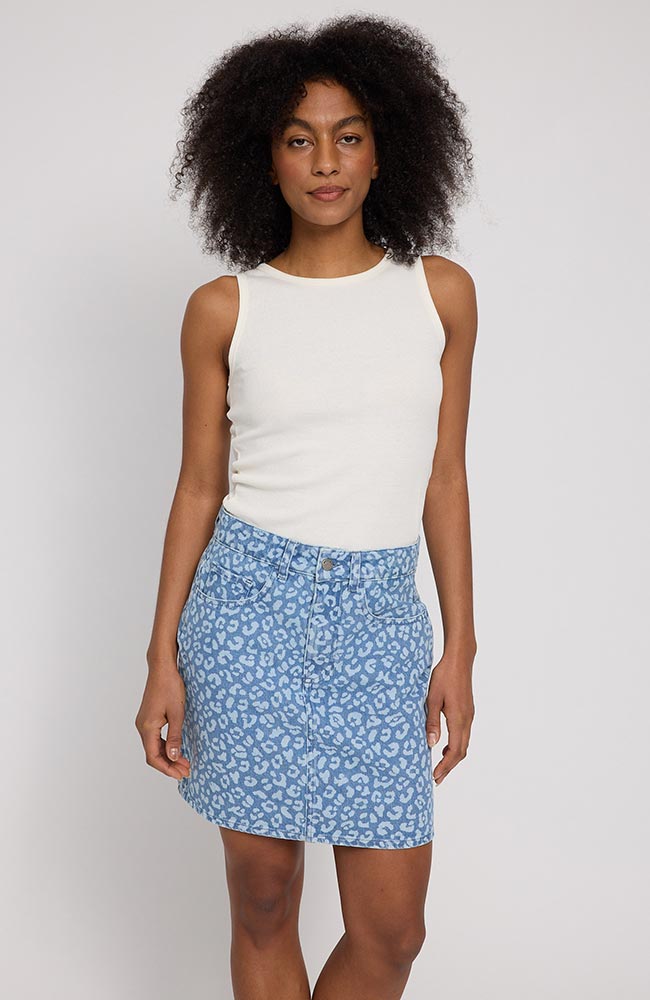 MAZINE Printed denim mini rok blauw van bio katoen vrouw | Sophie Stone