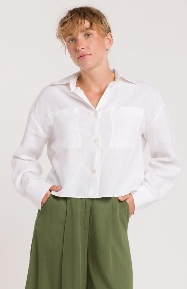 King of Indigo Quinn blouse in white organic cotton for women | Sophie Stone