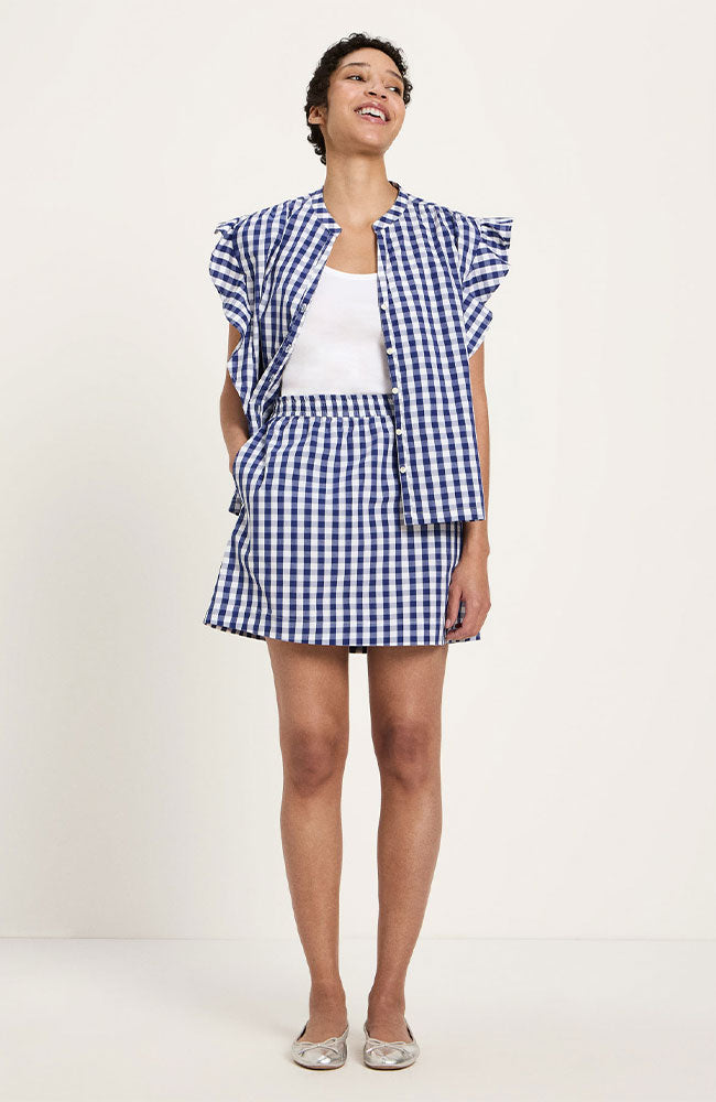 Lanius rok vichy geruit blauw wit gemaakt van katoen voor dames | Sophie Stone