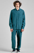 Dedicated Rute Linen Shirt in Mediterranean Green for Men | Sophie Stone