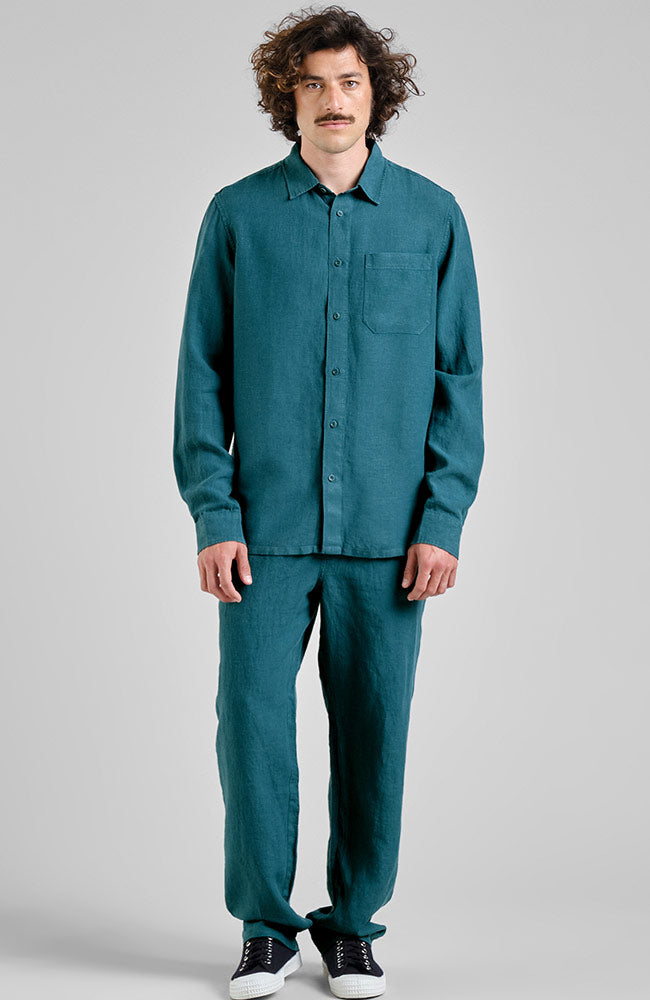 Dedicated Rute Linen Shirt in Mediterranean Green for Men | Sophie Stone