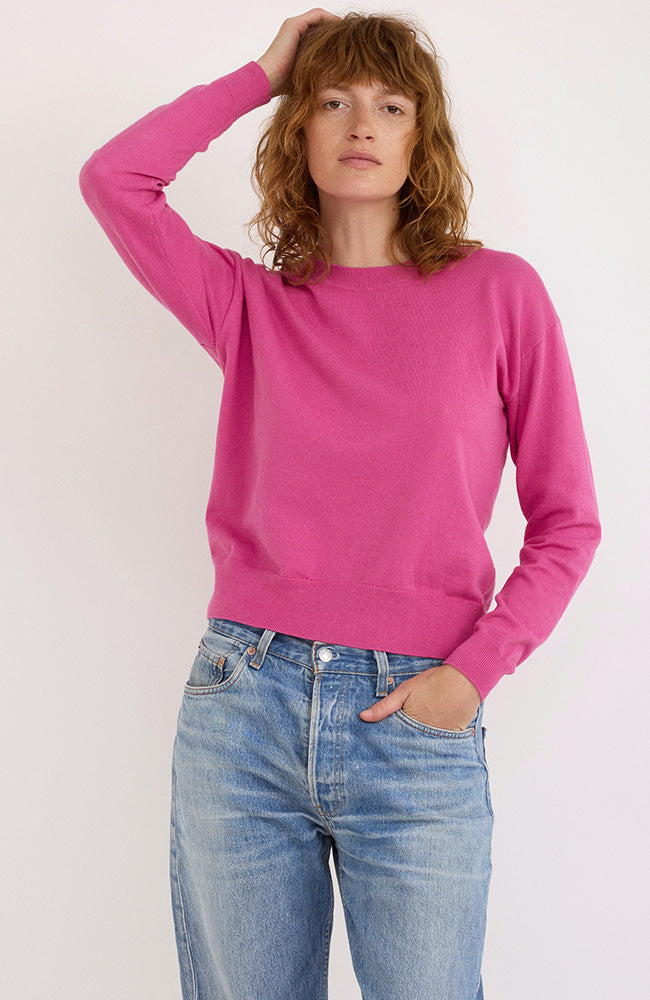 Organic Basics Soft Knit Boxy Crewneck sweater pink including organic cotton for women | Sophie Stone