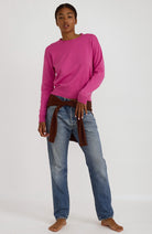 Organic Basics Soft Knit Boxy Crewneck trui roze van o.a. bio katoen | Sophie Stone