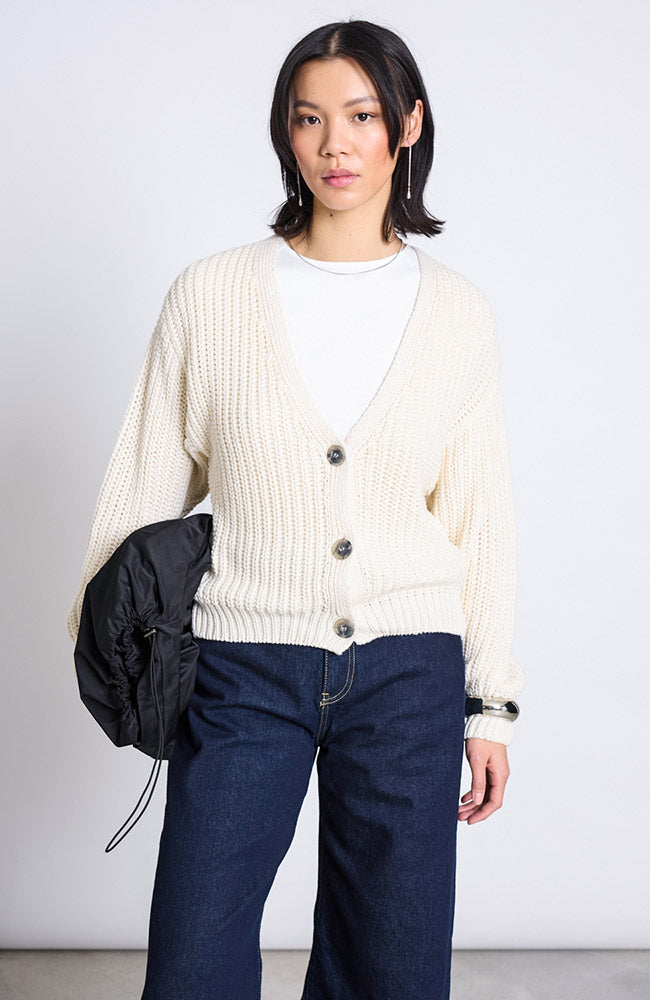 JAN N JUNE Lena gebreid vest beige 100% bio katoen dames | Sophie Stone