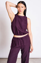 JAN 'N JUNE Lupin Top, Cherry Lacquer Purple Linen, Women's | Sophie Stone 