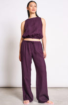 JAN–JUNE Fun cherry-print linen pants for women | Sophie Stone 