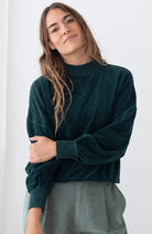 TWOTHIRDS Binz velvet sweater dark green 100% biologisch katoen dames | Sophie Stone