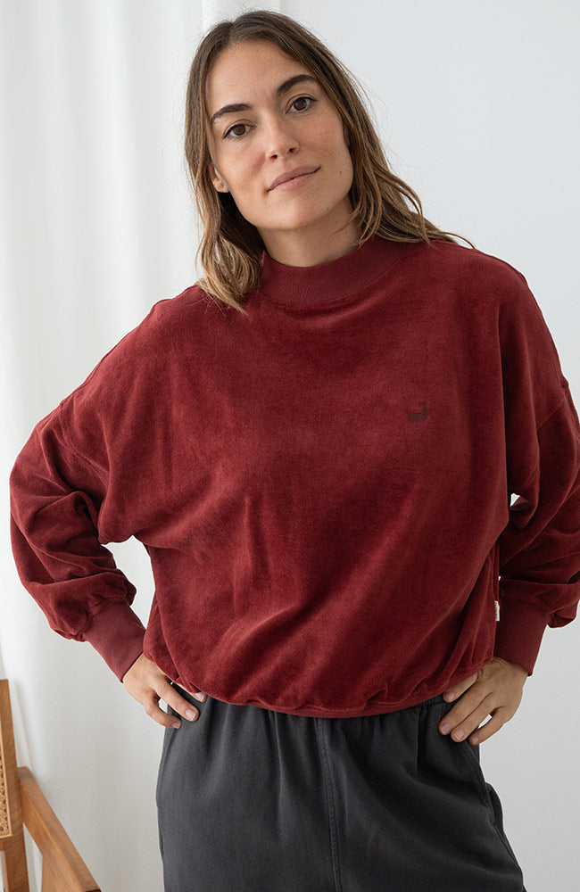 TWOTHIRDS Binz velvet sweater wine 100% biologisch katoen dames | Sophie Stone