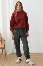 TWOTHIRDS Binz velvet sweater wine 100% biologisch katoen dames | Sophie Stone