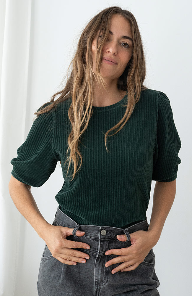 TWOTHIRDS Horst velvet shirt dark green van o.a. 76% bio katoen dames | Sophie Stone
