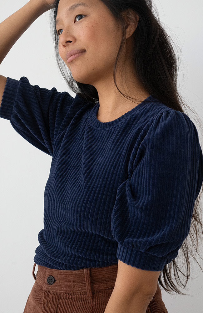 TWOTHIRDS Horst velvet shirt naval blue van o.a. 76% bio katoen dames | Sophie Stone