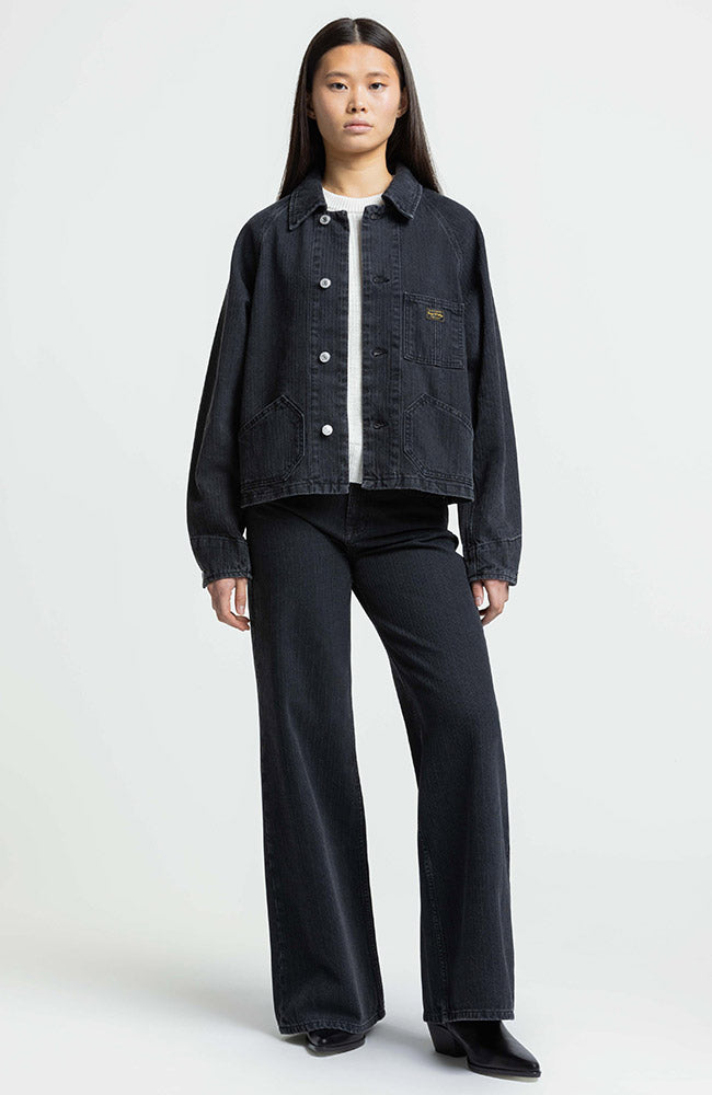 Kings of Indigo Tanja jeans stripe black worn 100% GOTS bio katoen dames | Sophie Stone