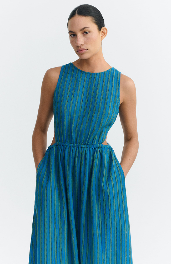 Thinking MU Kin Dress in Blue and Green, Made from Organic Cotton, for Women | Sophie Stone