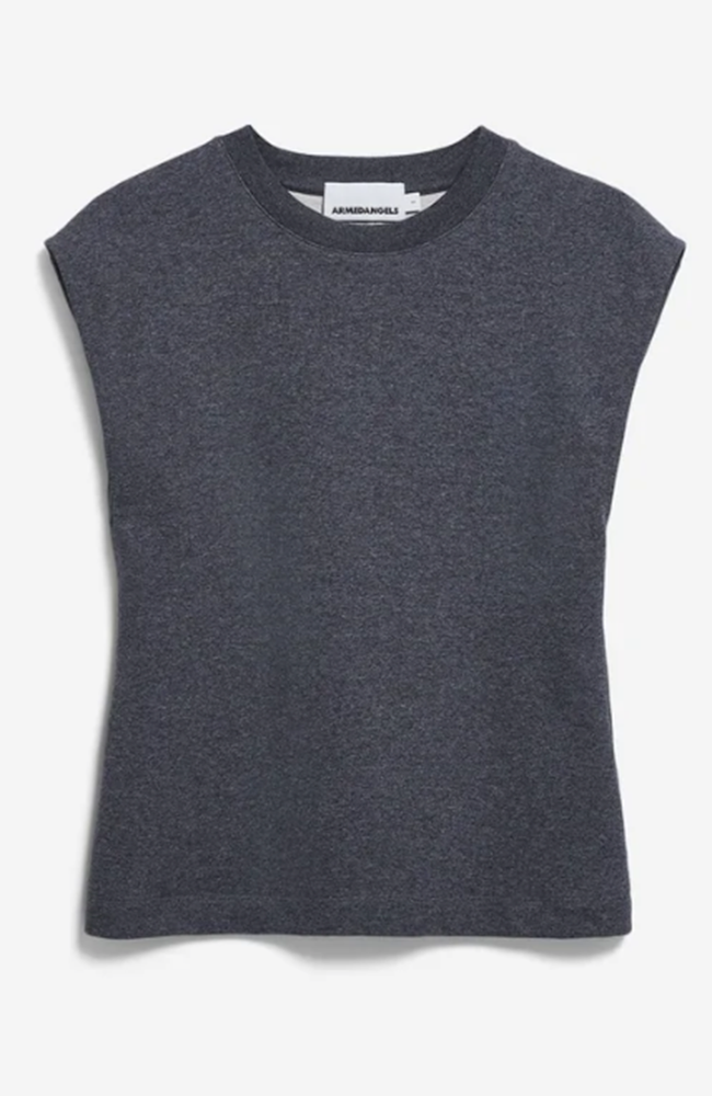 ARMEDANGELS Unwasted top steel melange van bio katoen vrouw | Sophie Stone