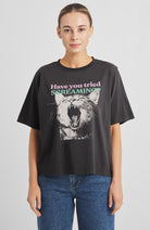 Dedicated Vadstena t-shirt screaming cat grijs bio katoen dames | Sophie Stone