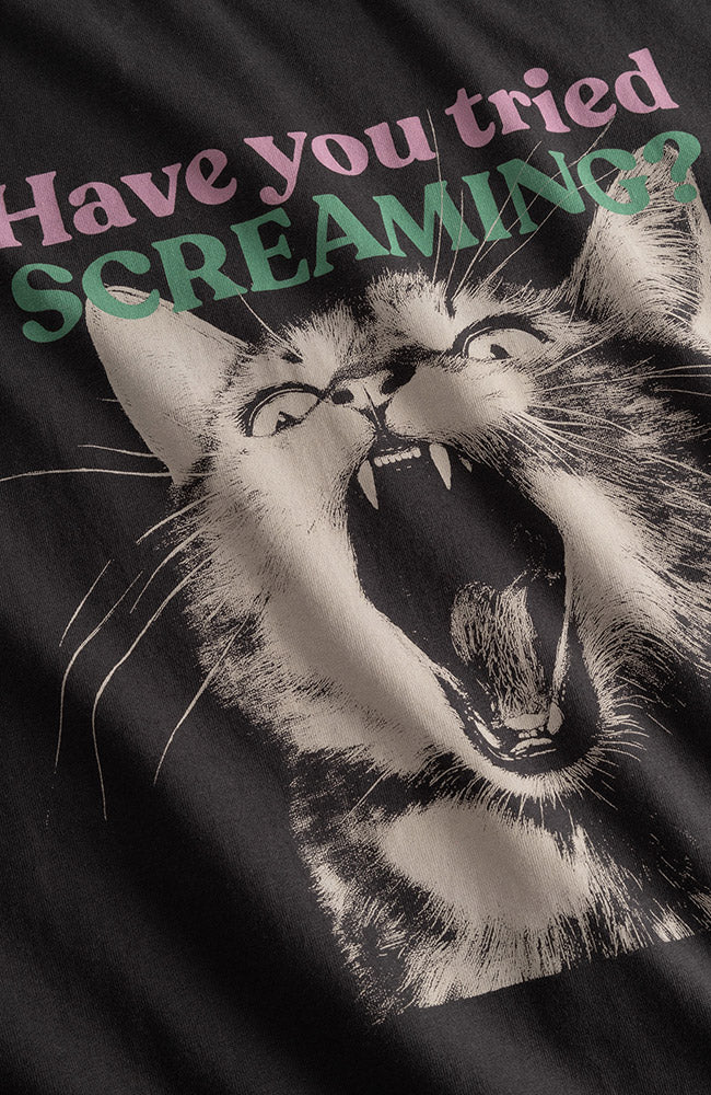 Dedicated Vadstena t-shirt screaming cat grijs biologisch katoen dames | Sophie Stone