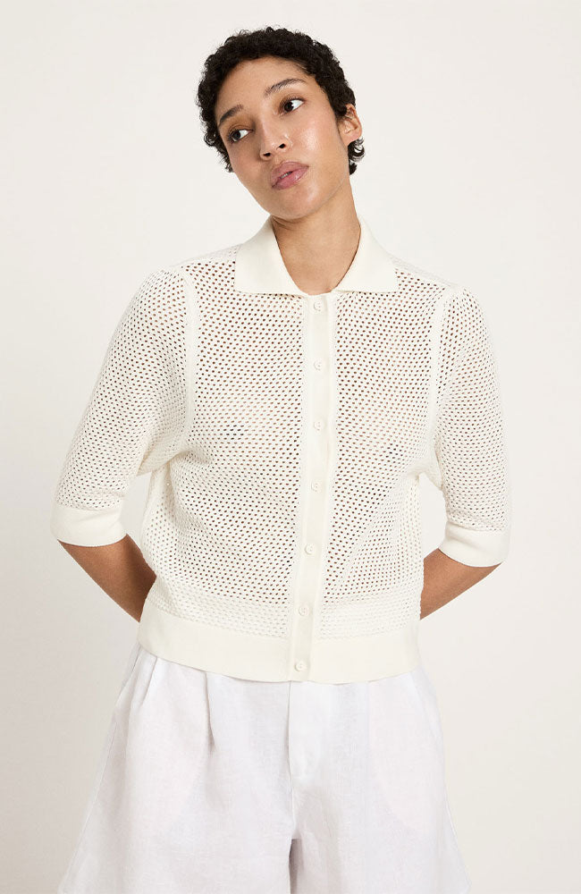 Lanius vest met korte mouwen gebroken wit van biologisch katoen voor dames | Sophie Stone