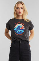 Dedicated Visby happiness t-shirt charcoal bio katoen dames | Sophie Stone