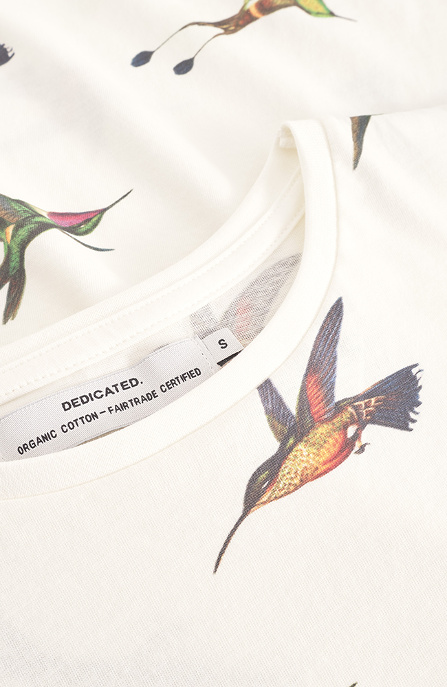 Dedicated Visby hummingbird off-white organic cotton T-shirt for women | Sophie Stone
