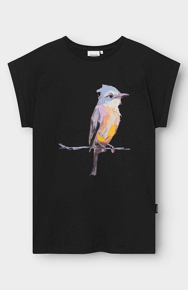 Dedicated T-shirt Visby Painted bird zwart van bio katoen voor vrouwen | Sophie Stone 