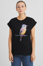 Dedicated T-shirt Visby Painted bird zwart van bio katoen voor dames | Sophie Stone 