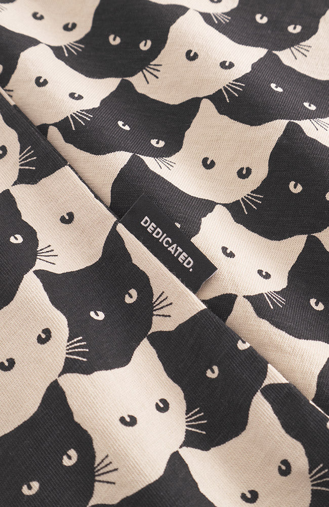 Dedicated Visby t-shirt pepita cats zwart van bio katoen vrouw | Sophie Stone 
