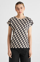 Dedicated Visby t-shirt pepita cats zwart van bio katoen voor dames | Sophie Stone 
