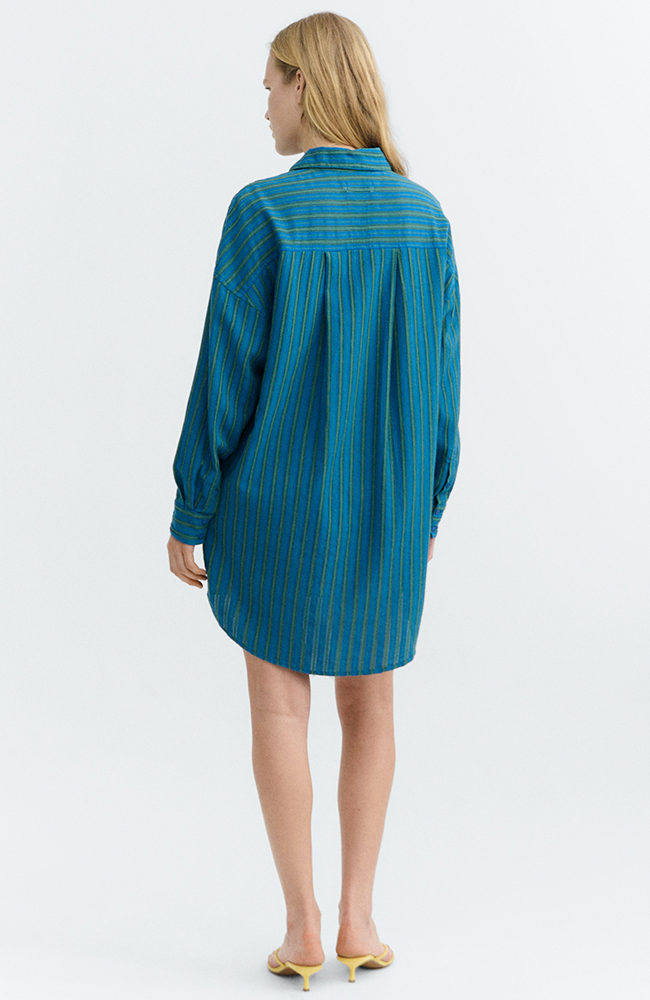 Thinking MU Windsor stripes jurk groen blauw bio katoen voor dames | Sophie Stone