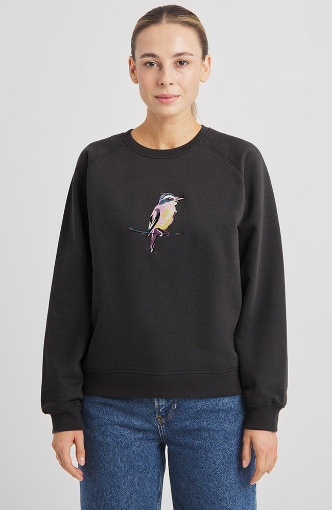Dedicated Ystad sweater painted bird zwart 100% bio katoen dames | Sophie Stone
