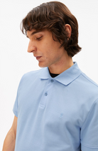 ARMEDANGELS Maario polo shirt in blue, made from organic cotton for men | Sophie Stone