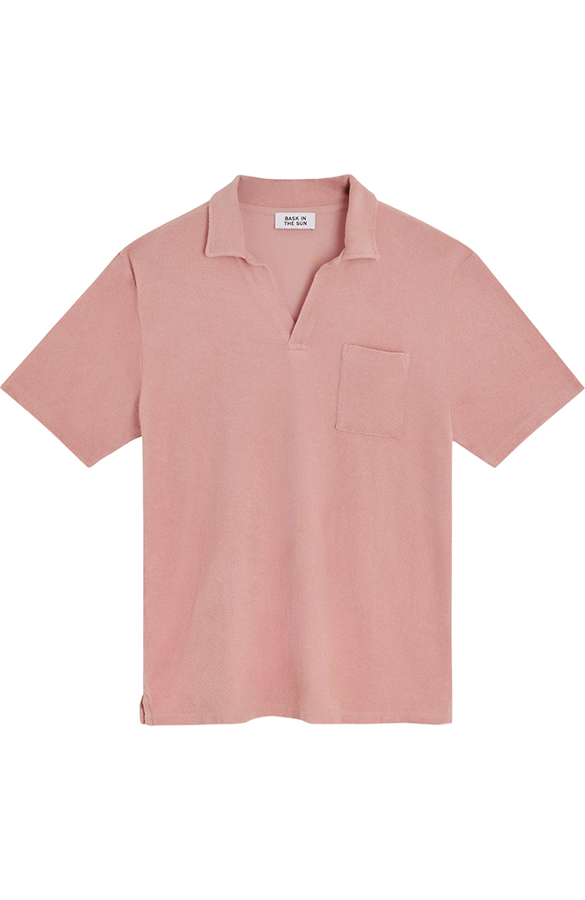 Bask in the Sun Flamingo Goxo organic cotton polo shirt for men | Sophie Stone