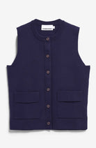 ARMEDANGELS gebreid vest tinted navy blauw van biologisch katoen dames | Sophie Stone