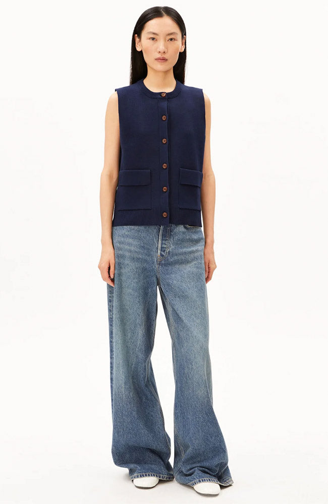 ARMEDANGELS gebreid vest tinted navy van biologisch katoen dames | Sophie Stone