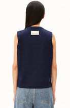 ARMEDANGELS gebreid vest tinted navy van bio katoen vrouw | Sophie Stone