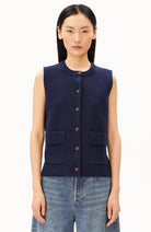 ARMEDANGELS gebreid vest tinted navy van bio katoen dames | Sophie Stone