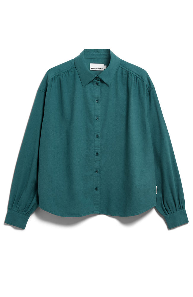 ARMEDANGELS Efinaraa Blouse, Petrol Velvet, 100% GOTS Organic Cotton, Women's | Sophie Stone