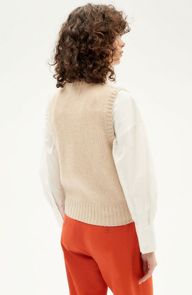 Thinking MU Beige ginger knitted vest wol | Sophie Stone